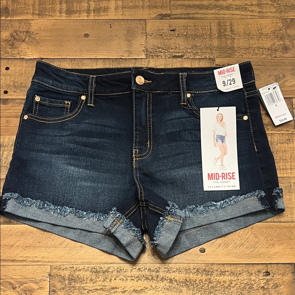 Celebrity Pink Women's Dark Blue Frayed Hem Jean Shorts